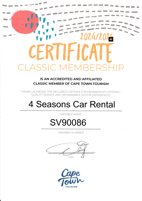 Cape Town Tourism Membership Certificate